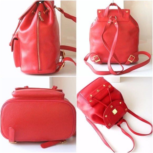 MCM Red Leather Large Backpack Vintage - Picture 3 of 15